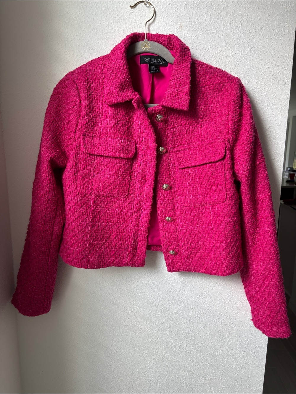 Rachel Zoe Vibrant Pink Tweed Cropped Jacket